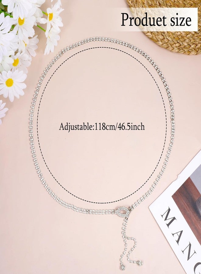 IANFAN Silver Rhinestone Chain Belt For Women, Adjustable Sparkly Chain Belt, Crystal Waist Chains Belts with Hook Buckle for Evening Parties, Weddings, Dances - Image 3